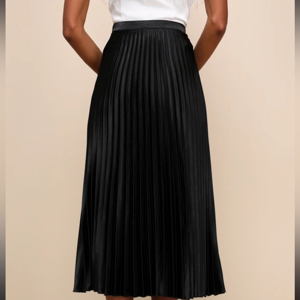 Black pleated satin skirt